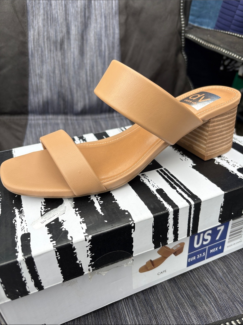 DV by Dolce Vita Tan Two-Strap Block Heel Sandals